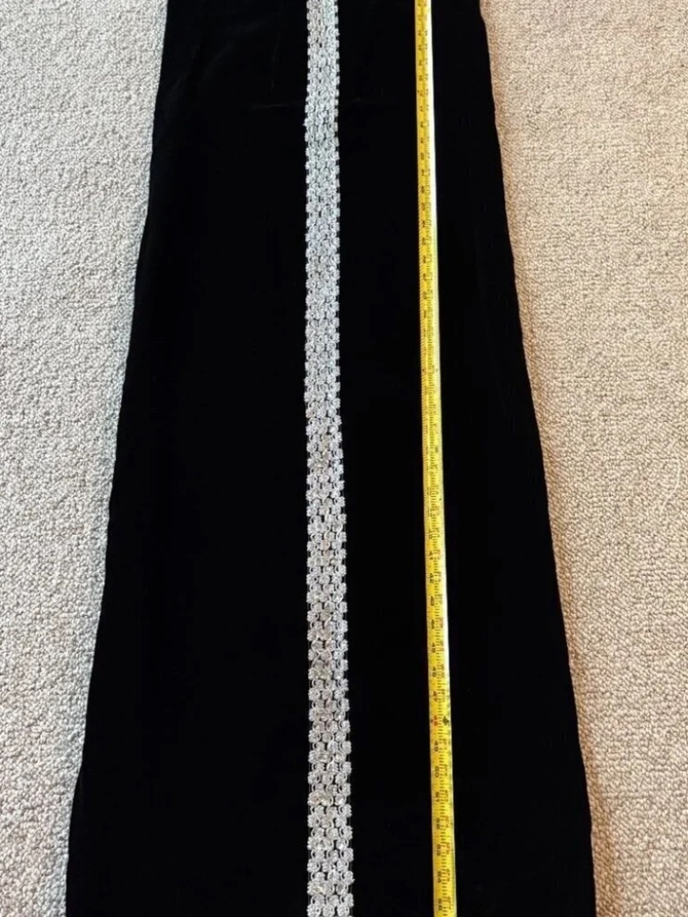 Vintage 70s Black Velvet Column Dress Silver Beaded Mod Evening Gown Glam Chic - Picture 12 of 14